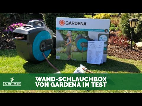 Video: GARDENA Wand-Schlauchbox 35 roll-up automatic Li mit Akku im Test